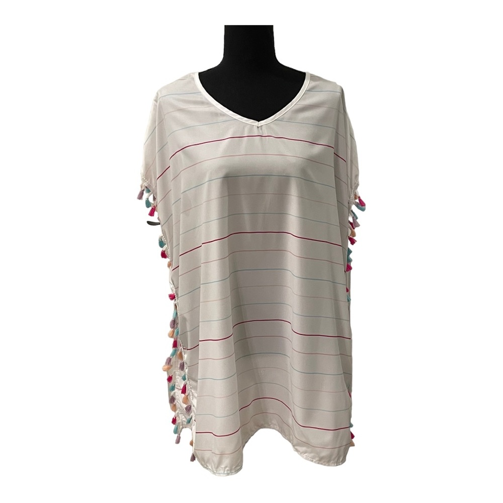 Colorful Swim Coverup with Tassel Detail - See Measurements in Listing